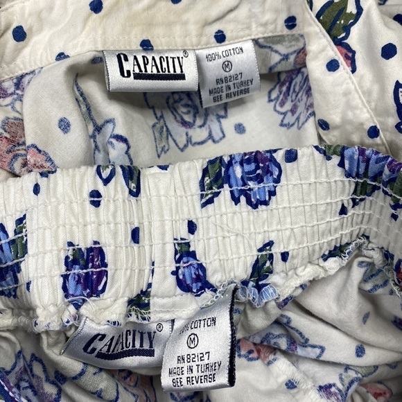 Vintage Capacity Blue White Floral Shirt Shorts Set Medium 90s - Picture 6 of 8